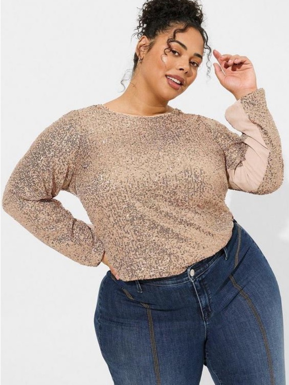 Torrid Rose Gold Sequin Long Sleeve Blouse 2X